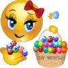 A smiley face with bow tie and a basket of eggs.