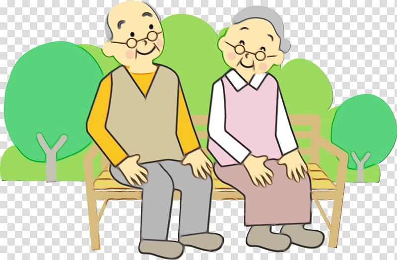 An old couple sitting on a bench.