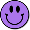 A purple smiley face with black outline on it.