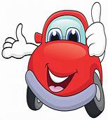 A red car with a face and arms in the air.