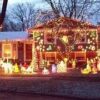 A house with christmas lights on the front of it.