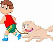 A boy is walking his dog on a leash.