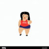 A cartoon of a woman in shorts and a red shirt.