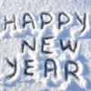 Happy New Year written in snow.