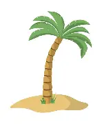 Cartoon palm tree on sandy island.