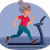 Older woman jogging on a treadmill
