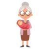 Cartoon grandmother holding a swaddled newborn baby