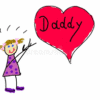 Girl pointing to heart labeled Daddy