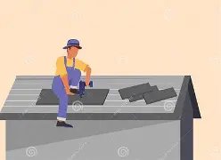 Roofer installing shingles on a rooftop.