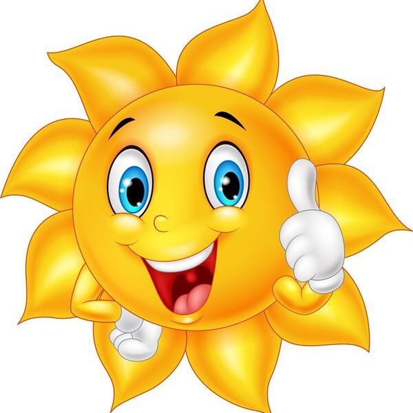 A cartoon sun giving the thumbs up.