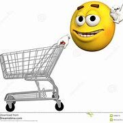 A smiley face hanging from the handle of a shopping cart.