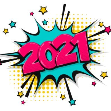 A cartoon style drawing of the word " 2 0 2 1 ".