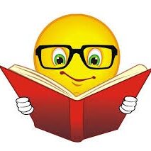 A smiley face with glasses and reading a book.