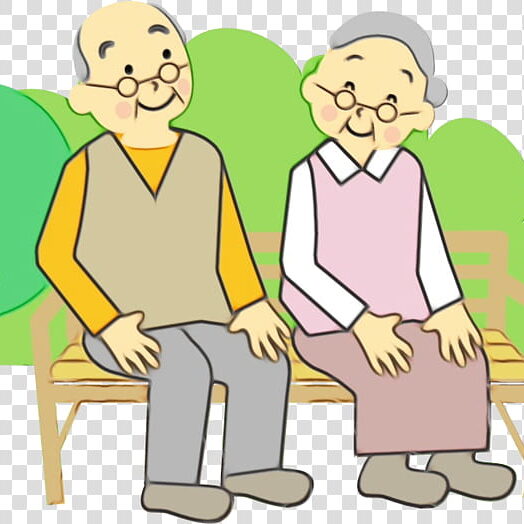 An old couple sitting on a bench.