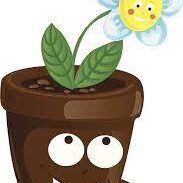 A cartoon of a flower in a pot with eyes.