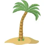Cartoon palm tree on sandy island.
