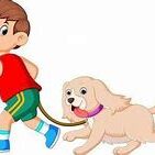 A boy is walking his dog on a leash.