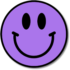 A purple smiley face with black outline on it.