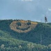 A large smiley face on top of a hill.