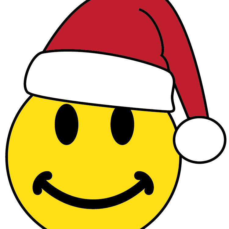 A smiley face wearing a santa hat.